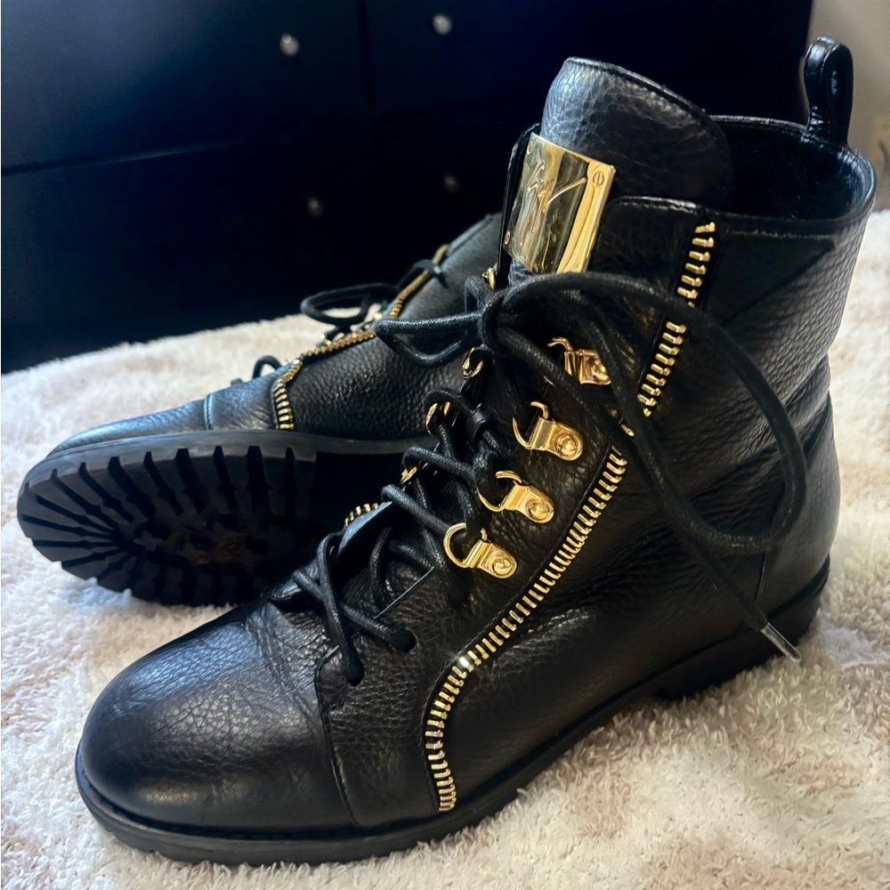 Giuseppe Zanotti Black and Gold Ankle Boots